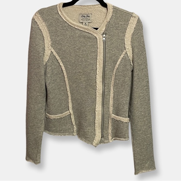 Lucky Lotus by Lucky Brand Cotton Knit Jacket, Gray & Cream, Medium - Picture 3 of 10